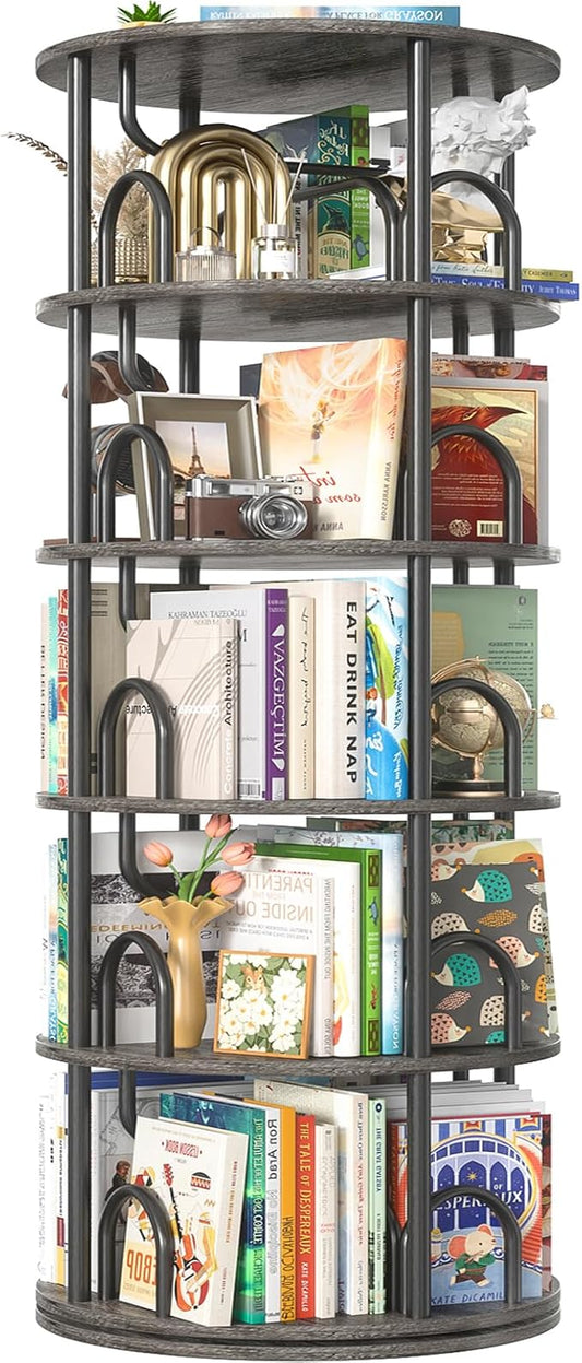 Aheaplus 5 Tier Rotating Bookshelf Tower, 360 Display Spinning Bookcase by Aheaplus