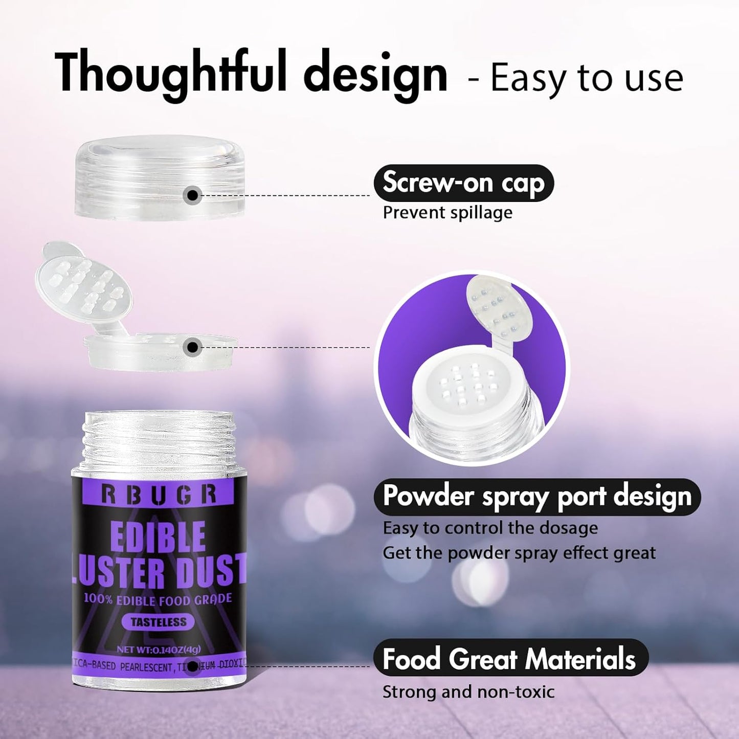 RBUGR Luster Dust Edible, 12 Colors Edible Glitter Pack, Cocktail Food Glitter Edible Dust, Vegan Edible Shimmer, Drink Powder for Cakes Cookies Chocolates Baking（4g/0.14oz）