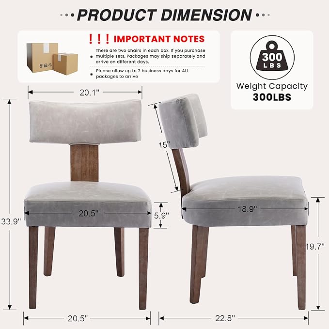 HNY Mid Century Modern Dining Chairs Set of 6, Farmhouse PU Leather Upholstered - Image 2