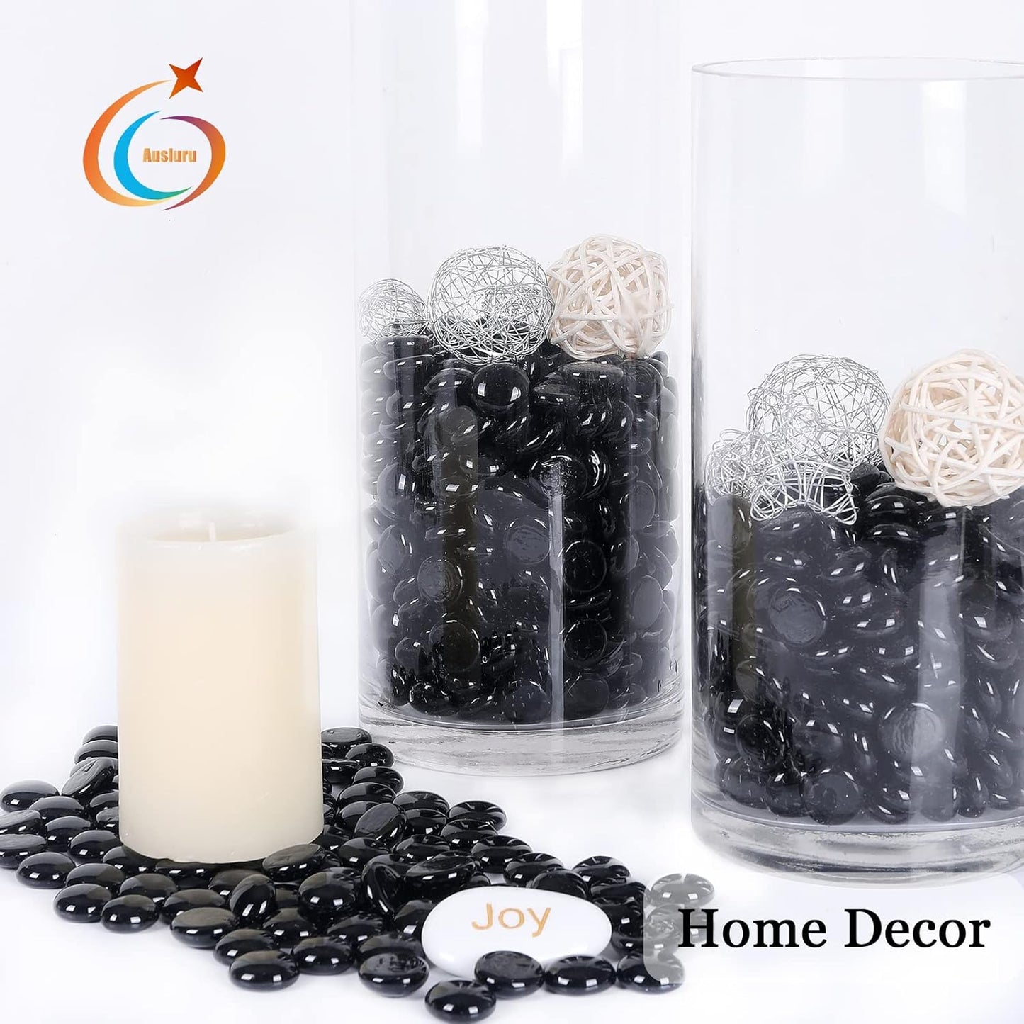 5LB Fire Glass Beads Flat Glass Marbles for Outdoor Fire Pit and Fireplace, Glass Gemstones for Vase Filler, Aquariums, Hydroponics Plants, Home Decor and Christmas DIY Craft, Black