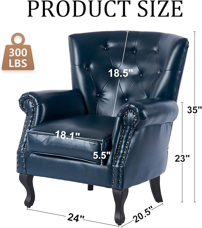 Modern Accent Chair Set of 2, Mid-Century PU Leather Armchair - Image 2