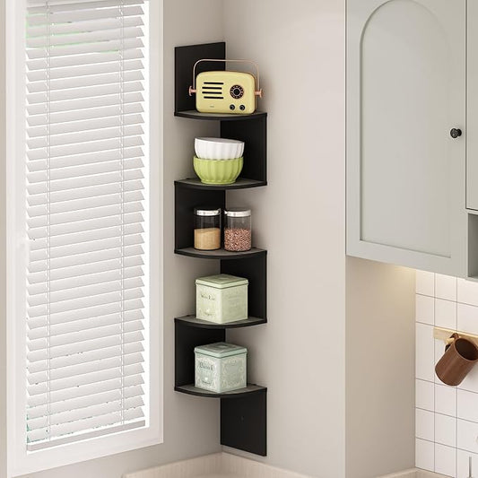 Furinno Rossi 5-Tier Floating Corner Shelf by Furinno-FitsYourSpaceFitsYourBudget
