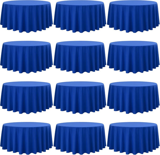Fani 12 Pack 90 Inch Royal Blue Polyester Round Tablecloth, Stain and Wrinkle Resistant, Washable Table Cover for Wedding Party, Dining Table, Buffet, Parties, Camping