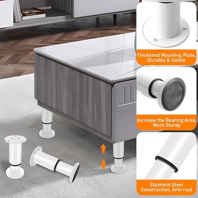 4 Pcs Adjustable Height Furniture Legs 4.72-7.48 inch, Metal Adjustable - Image 4