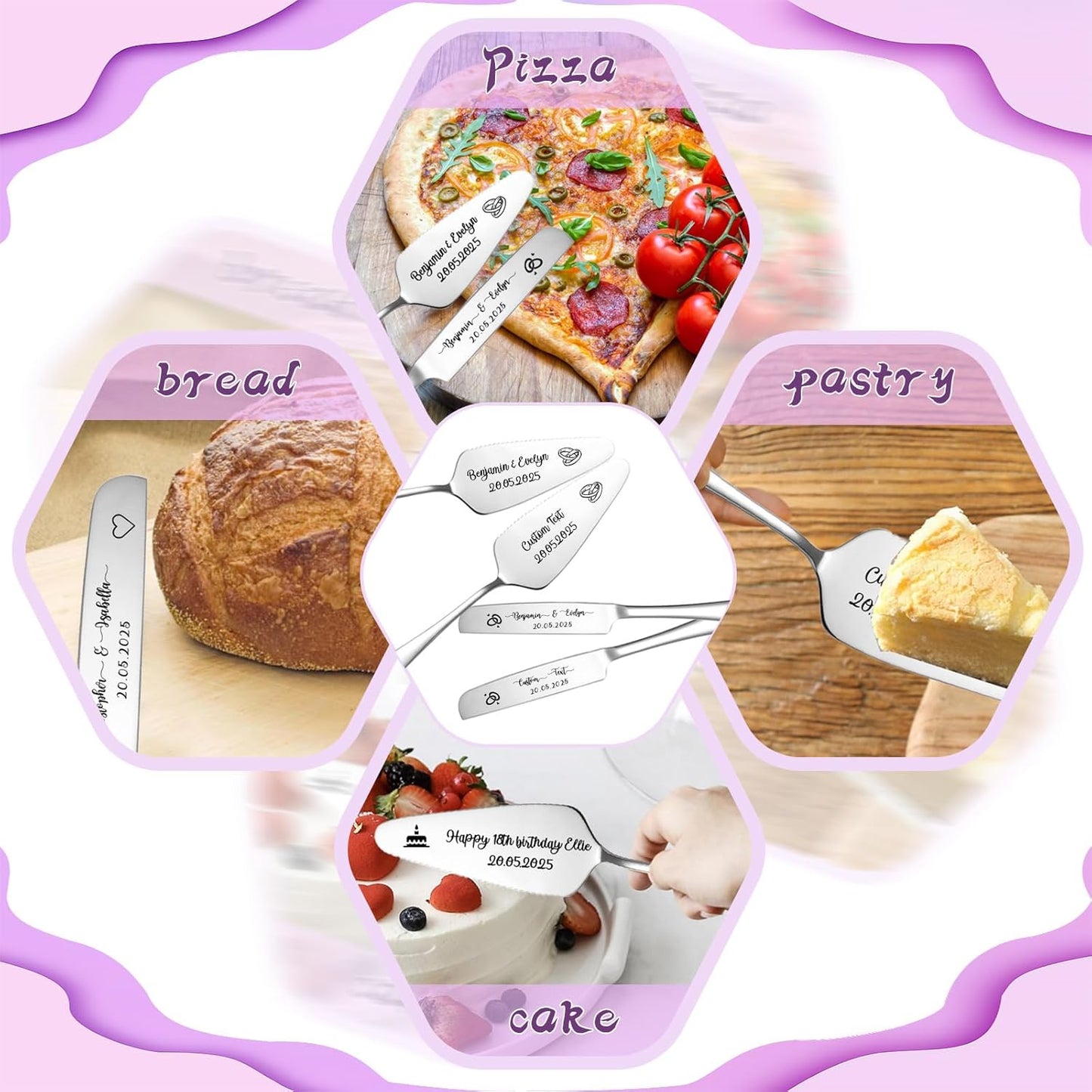 Custom Wedding Cake Knife and Server Set,Personalised Cake Serving Kit,Engraved Cake Cutting Set for Wedding,Personalized Gift for Anniversary, Valentine's Day Birthday or Christmas