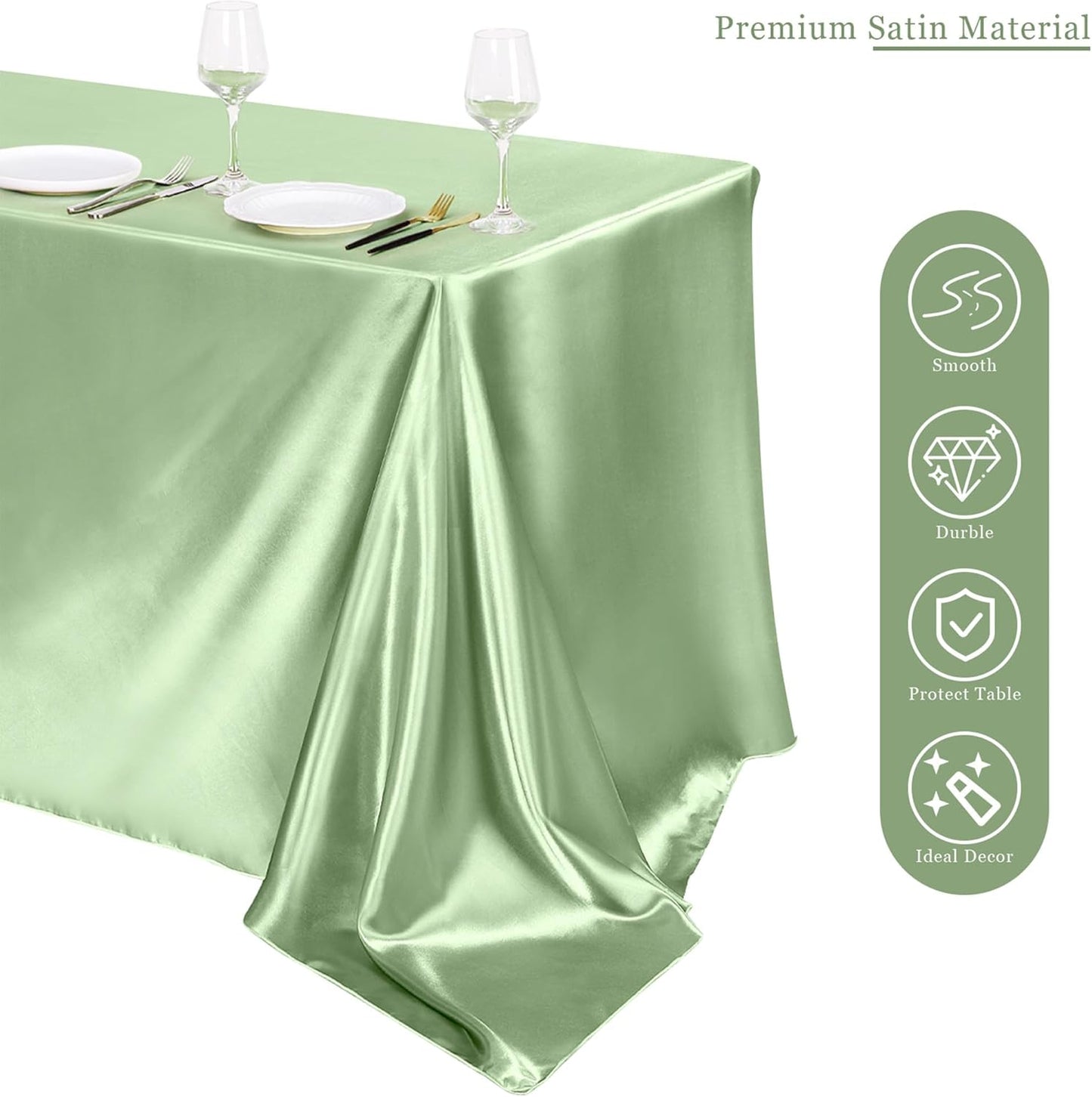 TURSTIN 4 Packs Gradient Sage Green Satin Tablecloth 102 x 58 Inch Overlay Satin Table Cover Rectangle Bright Silk Tablecloth Smooth Fabric Table Decoration for Wedding Banquet Party Events