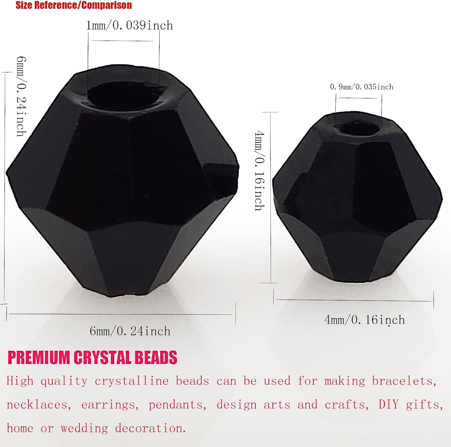 6mm Bicone 450Pcs Black Crystal Glass Beads Faceted Bicone Shape Crystal Glass Spacer Beads for Bracelet Necklace Decorative Hand Jewelry Making (Black, 6MM)