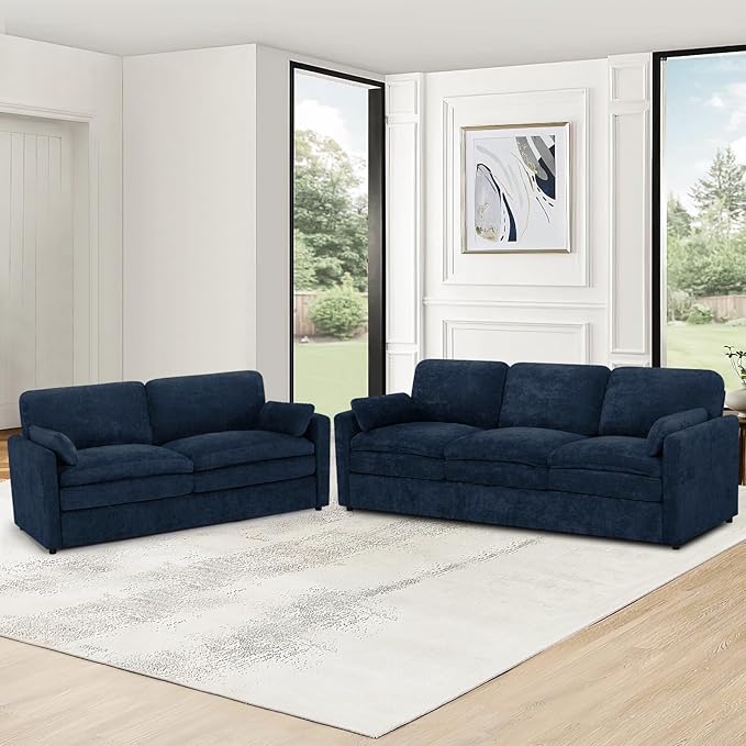 Classic Chenille Sofa Set with 2 Extra Armrest Pillows, Loveseat and 3-Seat - Image 7