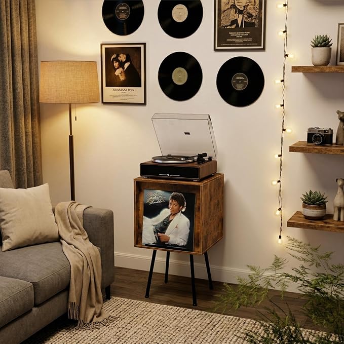Faesun Flip Top Record Player Stand, End Table Holds up to 100 Albums, - Image 2