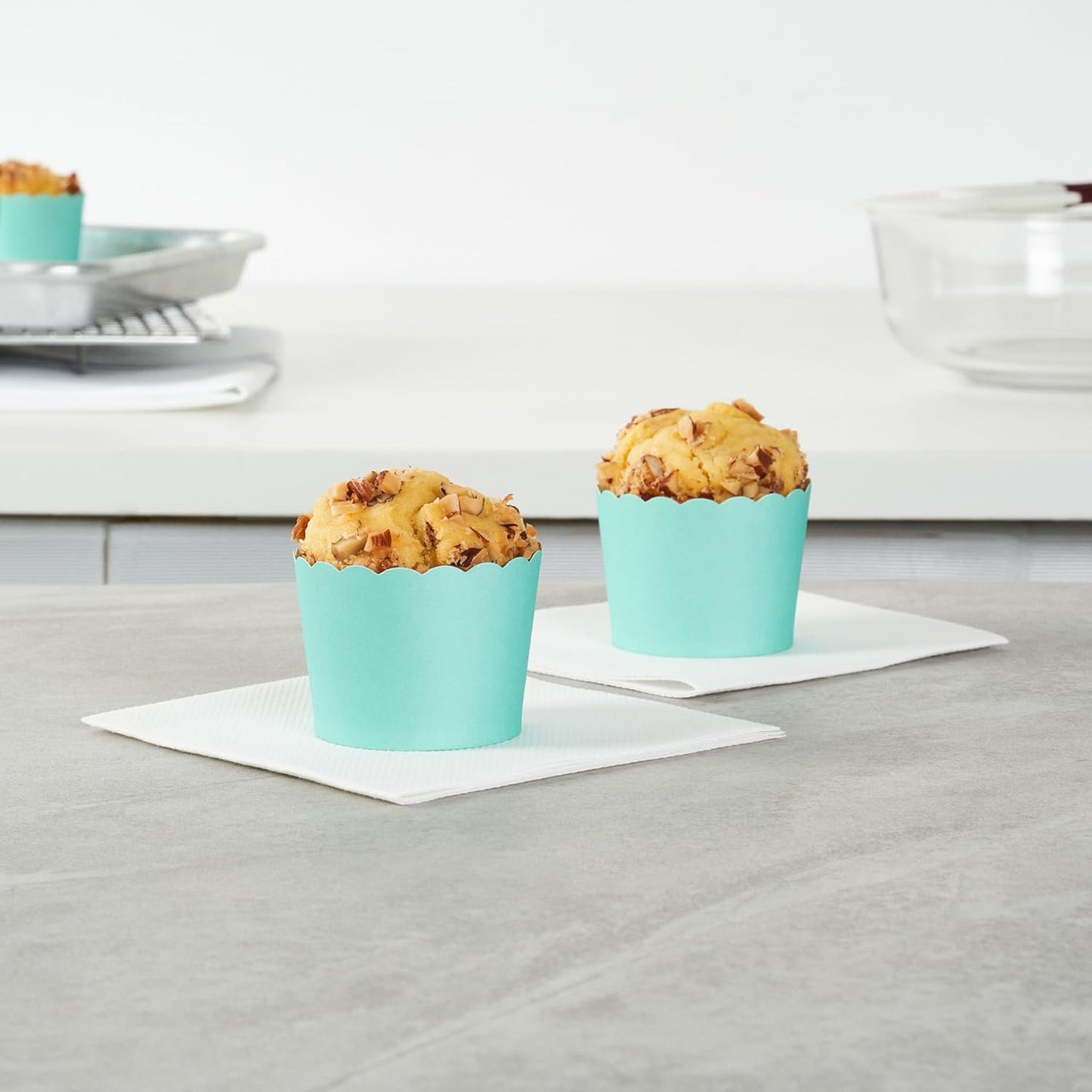 Panificio 3 Ounce Cupcake Wrappers, 200 Scalloped Baking Cups - Oven-Ready, Greaseproof, Turquoise Paper Cupcake Liners, Disposable, For Birthdays, Baby Showers, Or Weddings - Restaurantware