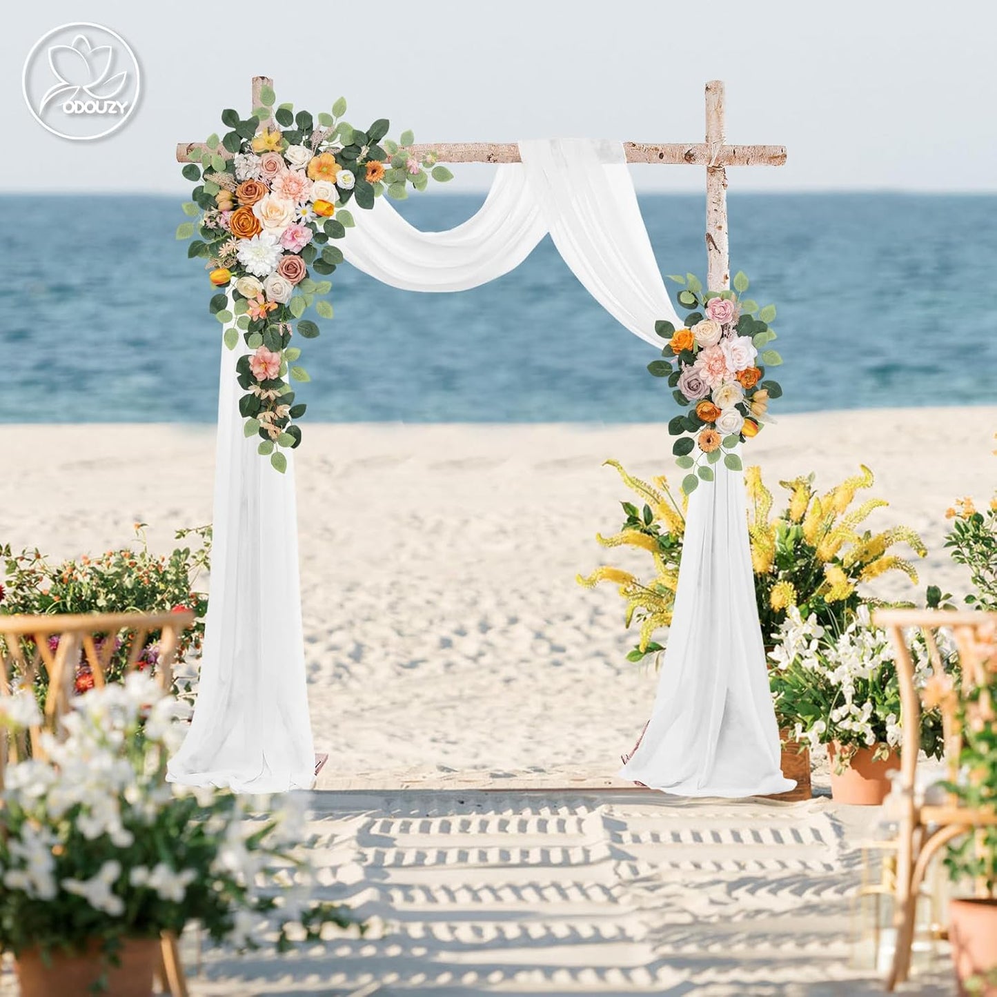 Wedding Arch Flowers Kit,Artificial Flower Arch Decor,2pcs Artificial Flower Arrangement for Wedding Decor Reception Backdrop Floral Decorations (Orange White)