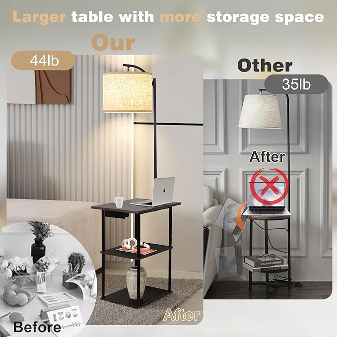 PESRAE Floor Lamp with Table, End Tables with Charging Station, 3 Color - Image 6