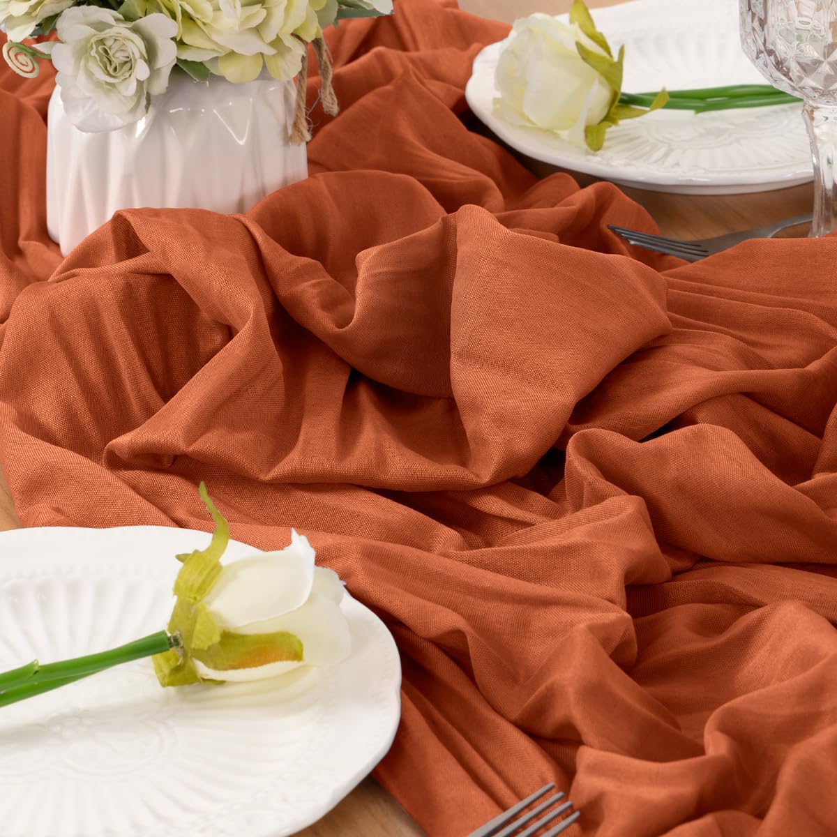 Terracotta Table Runner Cheesecloth Table Runner 4 Pack 10FT Farmhouse Table Runners 120 Inches Fall Table Decor Dining Room Centerpiece Wedding Boho Baby Shower Birthday