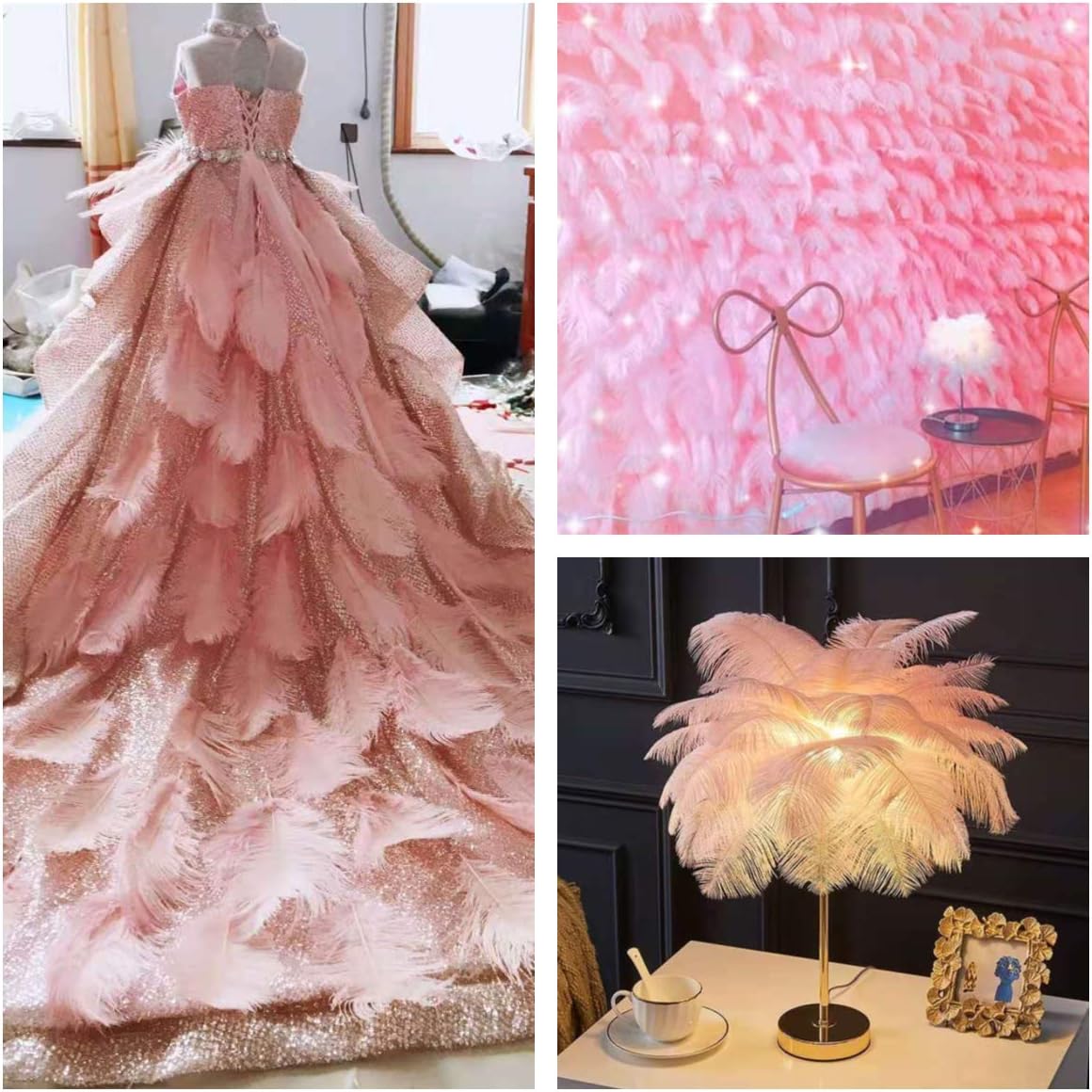 Ballinger Lotus Pink Ostrich Feathers - 24Pcs 8-10inch Feathers for Crafts,Party Centerpieces,Wedding and Home Decor