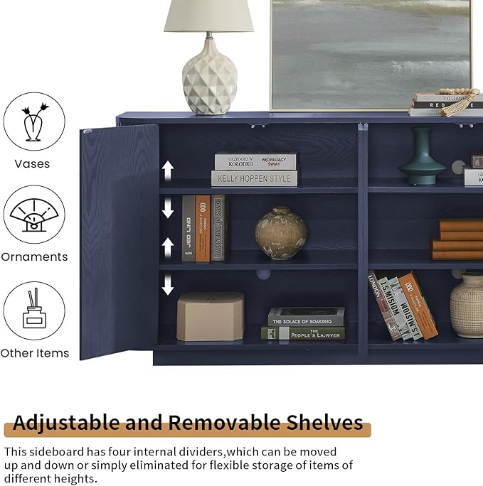 LKTART 64" Buffet Cabinet with Storage, Modern Fluted Accent Sideboard Media - Image 6