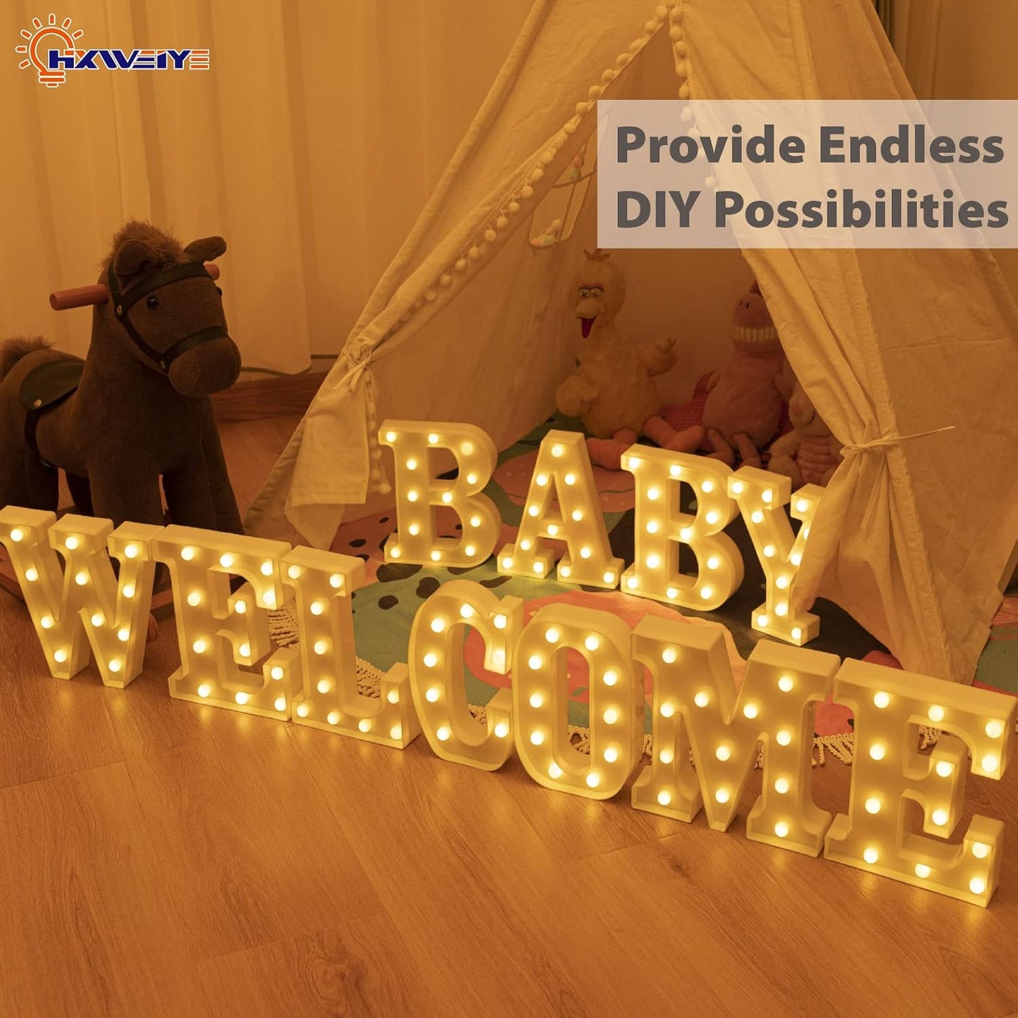 HXWEIYE Light Up Letters LED Marquee Signs - Battery Powered Big Lights Letter for Party & Christmas Decor (Warm White)