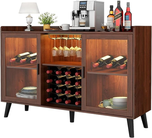 Auromie Wine Bar Cabinet with Led Light, Home Coffee Cabinet with Wine and by AuromieDirect