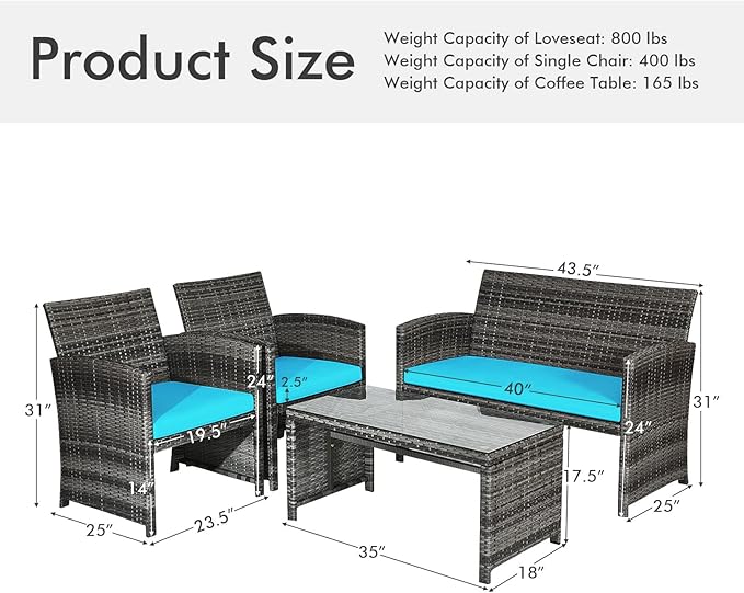 Goplus 4-Piece Rattan Patio Furniture Set, Outdoor Wicker Conversation Sofa - Image 7