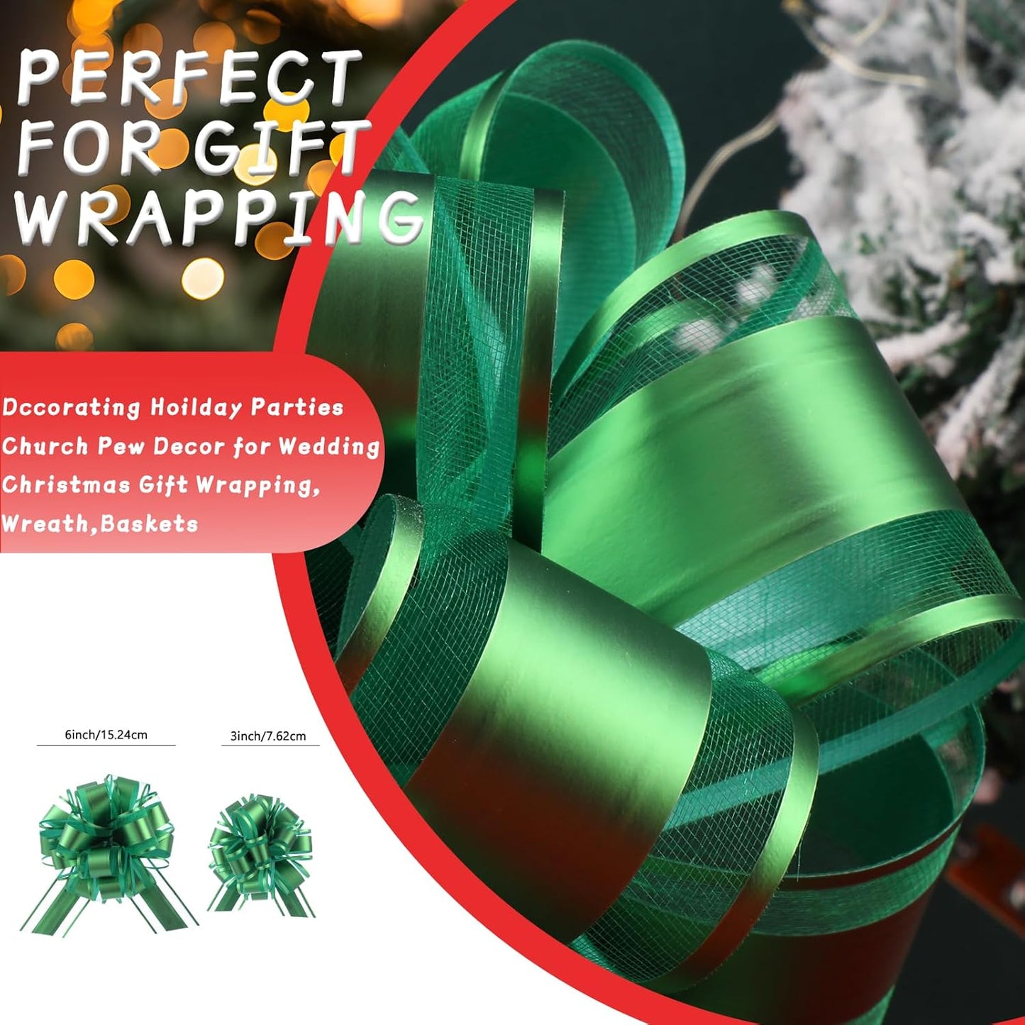 40 Pieces 6 Inches and 3 Inches Pull Bow Wrapping Pull Bow Ribbon Pull Bows for Wedding Baskets,Large Bows for Presents. (Green)