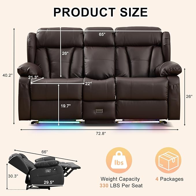 Loveseat Recliner Sofa, RV Recliner Couch, Manual Reclining Loveseat - Image 2