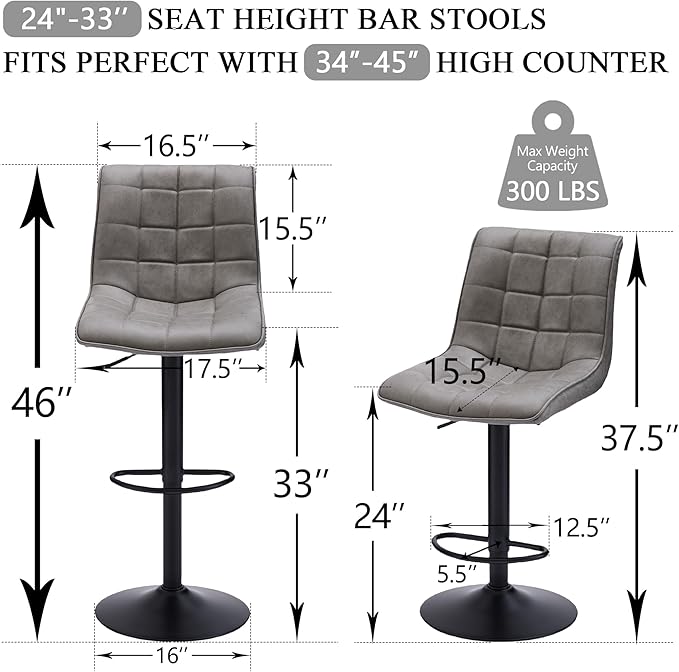 FIRAVOE Swivel Bar Stools Set of 3, Modern Adjustable Bar Stools - Image 2