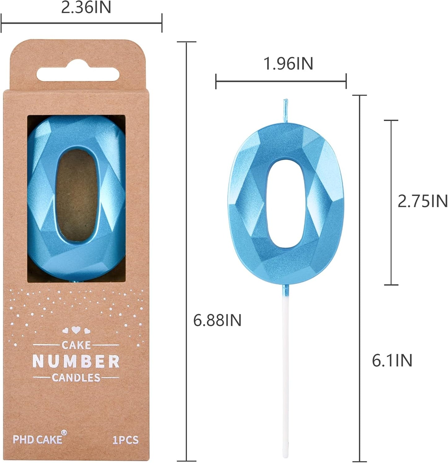 PHD CAKE 2.76 Inch Crystal Blue 0 Number Birthday Candles, Blue Number Candle, Cake Number Candles, Party Celebration