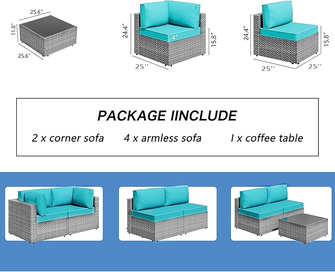 7 Piece Outdoor Patio Furniture Set, All Weather Conversation Set - Image 4