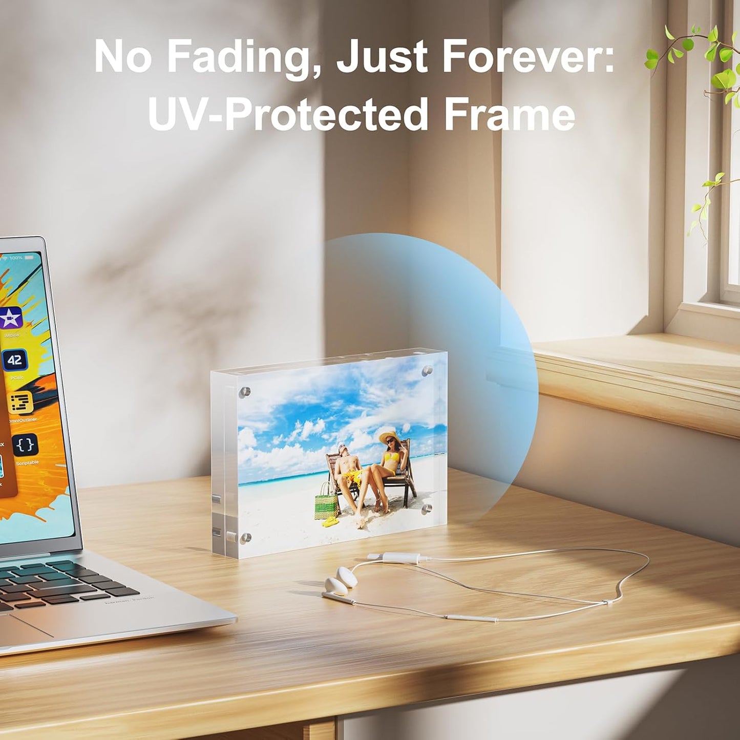 5 Pack 8x8 Acrylic Picture Frames - 20% Thicker Double Sided Magnetic Frame with UV Protection - Freestanding Clear Frameless Display for Tabletops - Modern Photo Frame Set for Home & Office Decor