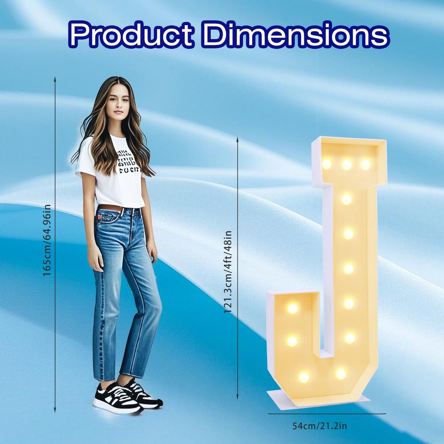 4FT Marquee Plastic Letters J - Light up Letters J Are Made from Corrugated Plastic Board - Quick Assembly Without Tools, Disassembled Components Can Be Used for Garage Sale Signs, Yard Sale Signs