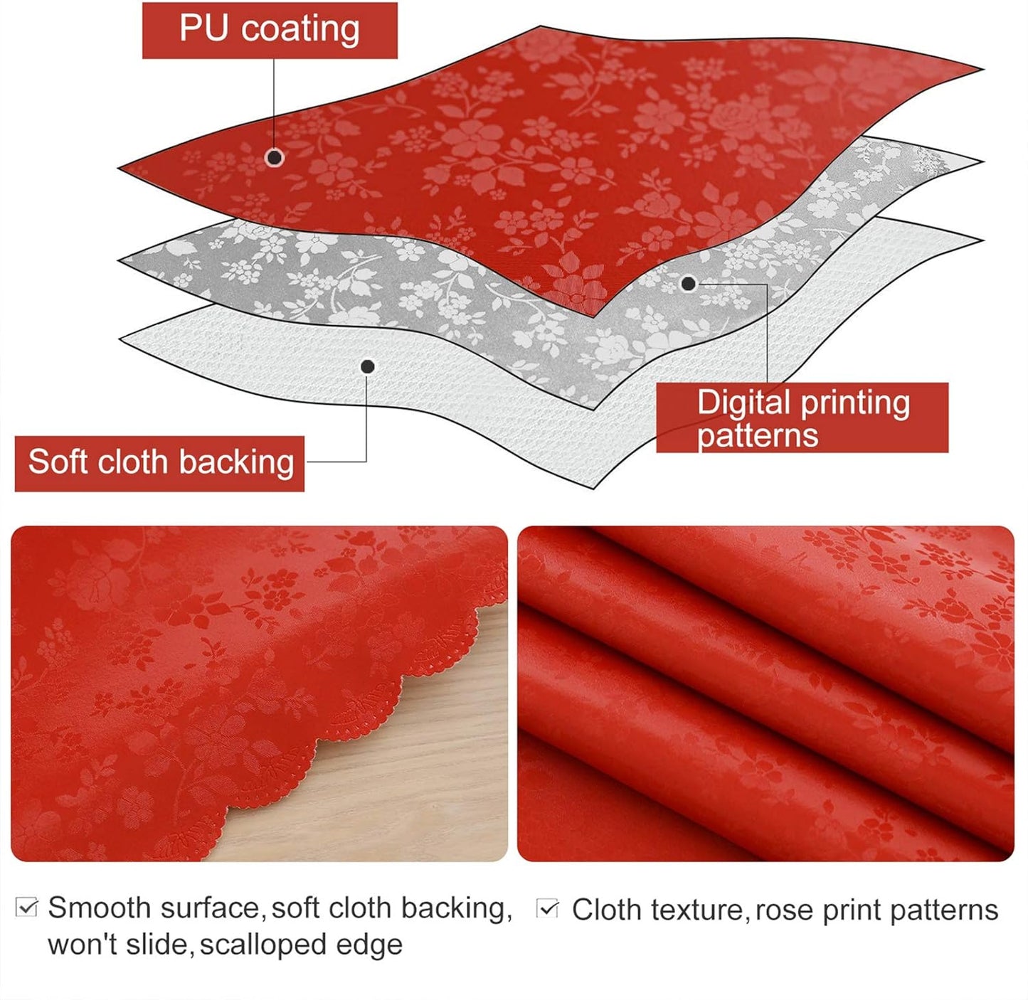 Smiry Rectangle Table Cloth, Waterproof Heavy Duty Vinyl Tablecloths, Wipeable Washable Table Cover for Kitchen and Dining Room (Red, 60" X 84")