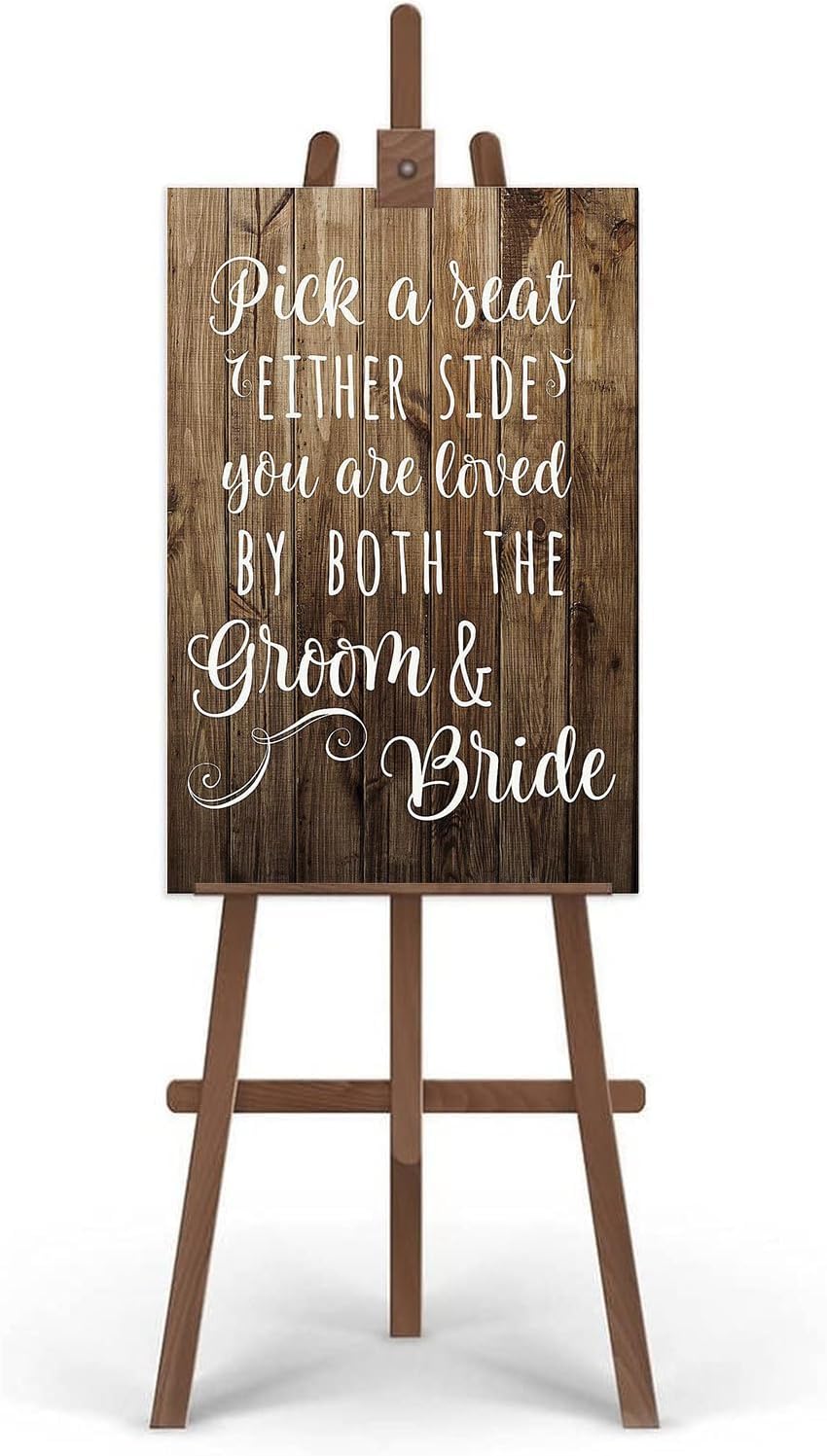 Rustic Wooden Signs Pick a Seat Not A Side Sign You Are Loved by the Groom and Bride, Wedding Signs Wall Art Decor Kitchen Cafe Pub Decor Gift 18x12 INCH