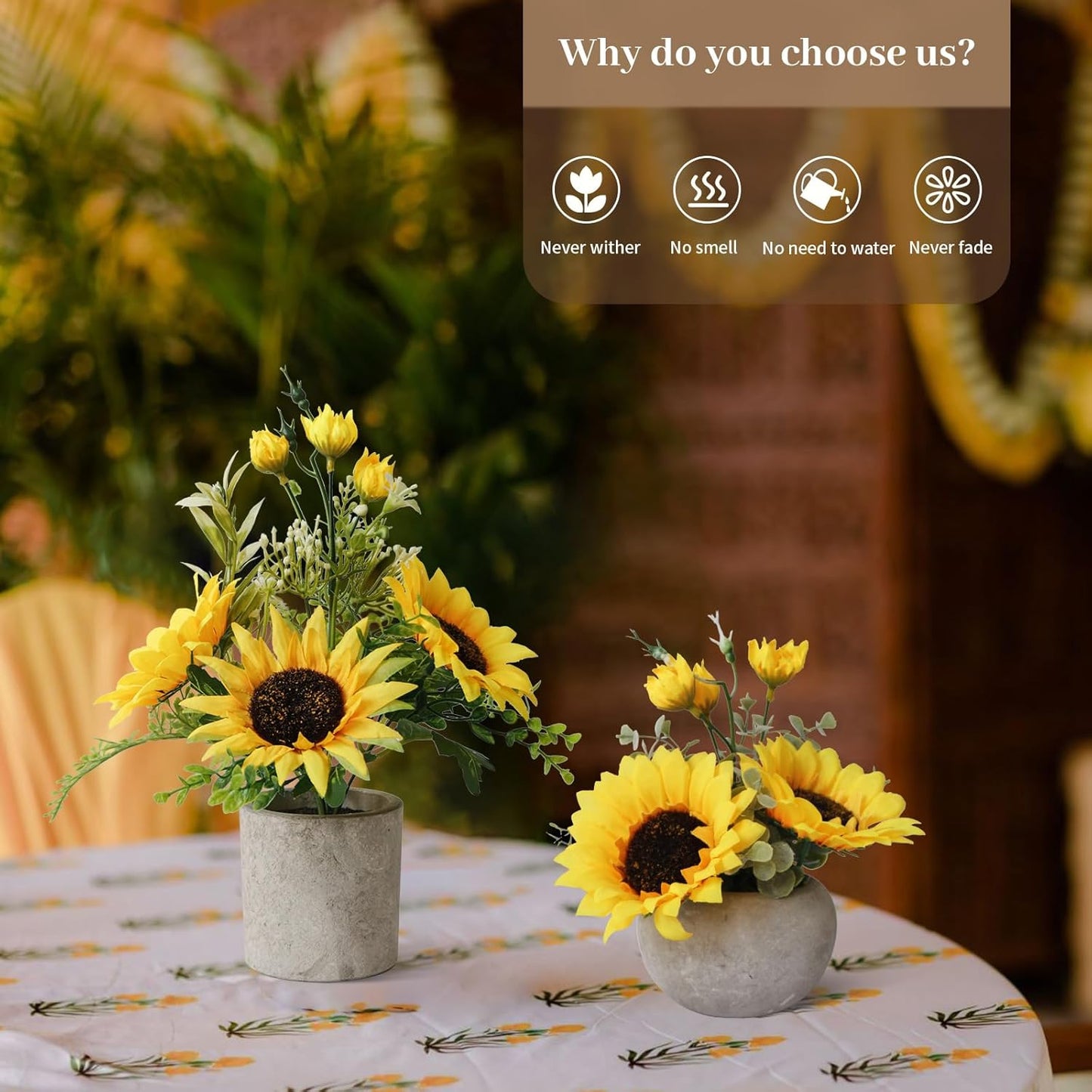 Leftover Sunflower Artificial Flowers Pot,Sunflower Decor,Flower Centerpieces for Tables,Fake Flowers in Vase for Summer Decor, Yellow Decor