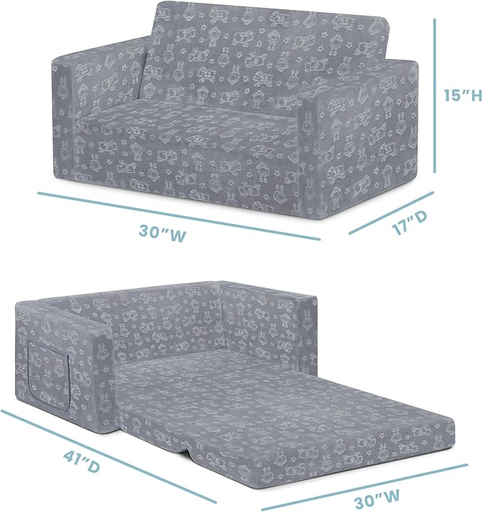 Delta Children - Serta Perfect Sleeper Kids 2-Seater Sofa, Convertible 2-in-1 - Image 3