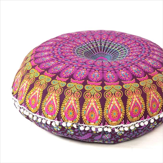 Mandala Floor Pillow Cover Meditation Cushion Seating Throw Hippie Round by EyesofIndia