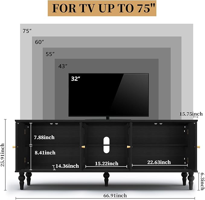 3More 67" Mid Century Modern TV Stand - Image 2