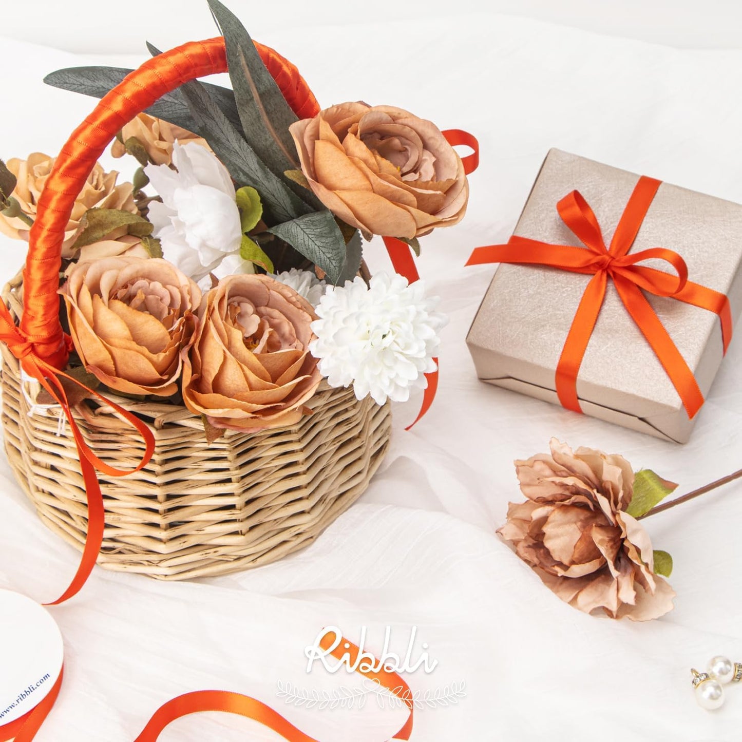 Ribbli Double Faced Torrid Orange Satin Ribbon,3/8” x Continuous 25 Yards,Use for Bows Bouquet,Gift Wrapping,Floral Arrangement