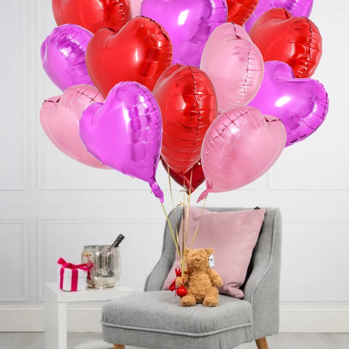 TONIFUL 30Pcs 18 Inch Heart Balloons Valentine’s Day Red Pink Hot Pink Heart Shape Foil Mylar Balloons Decoration for Valentine's Day Wedding Bridal Shower Anniversary Engagement Party Supplies