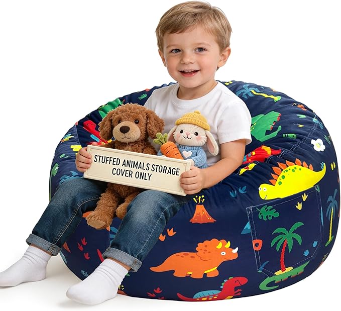 Lukeight Dinosaur Stuffed Animals Storage Bean Bag Chair Cover by Lukeight