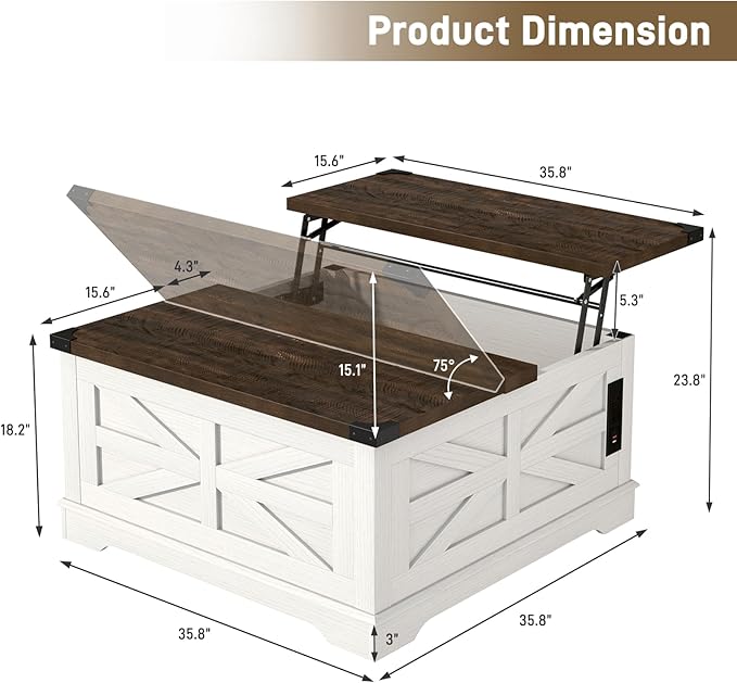 Hlivelood 36" Farmhouse Movable Lift Top Coffee Table - Image 2