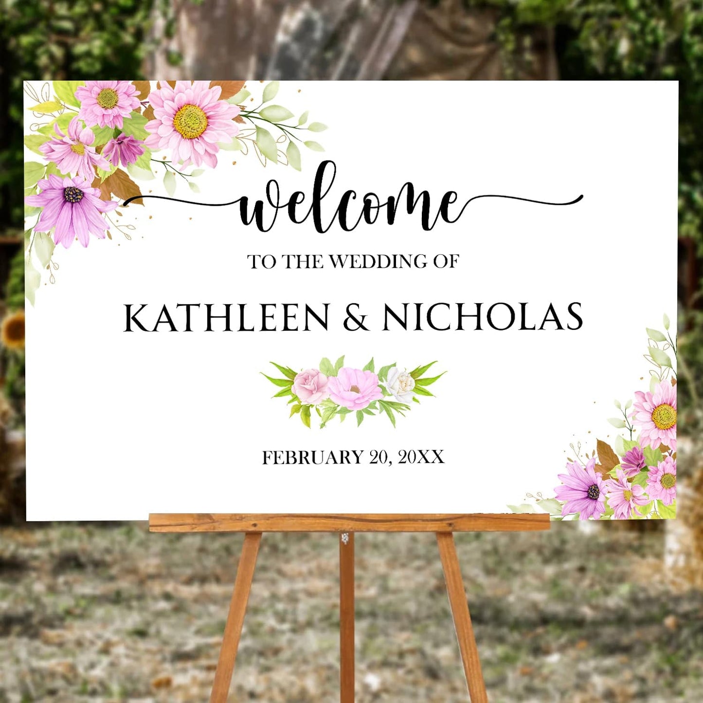 Blush Pink Floral Wedding Welcome Sign Template, Editable Printable Soft Pink Sign with Watercolor Flowers, Elegant Wedding Entrance or Reception Decor