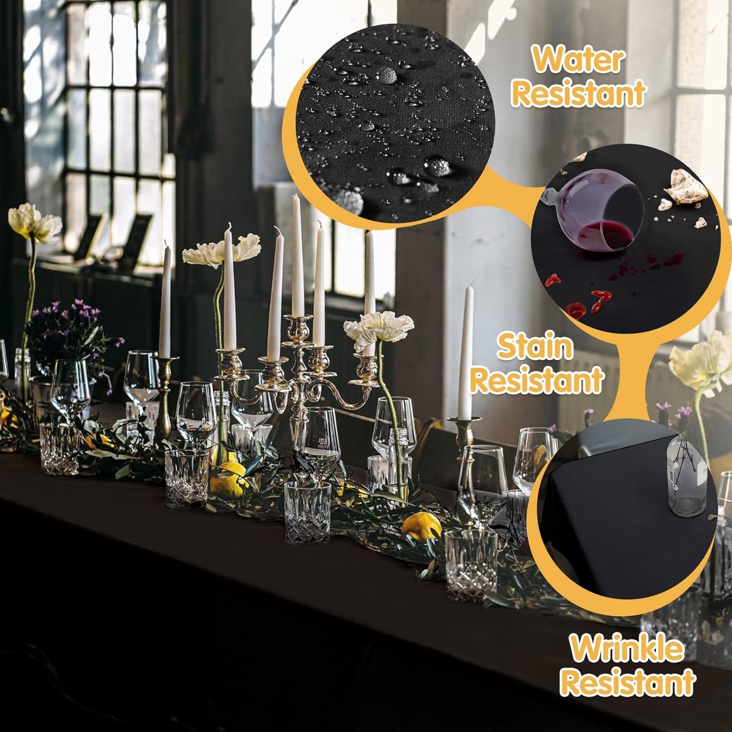 BRILLMAX 8 Pack Black Tablecloths for 8 Foot Rectangle Tables 60 x 126 Inch - 8ft Rectangular Bulk Linen Polyester Fabric Washable Cloth Cover for Wedding Reception Banquet Birthday Party