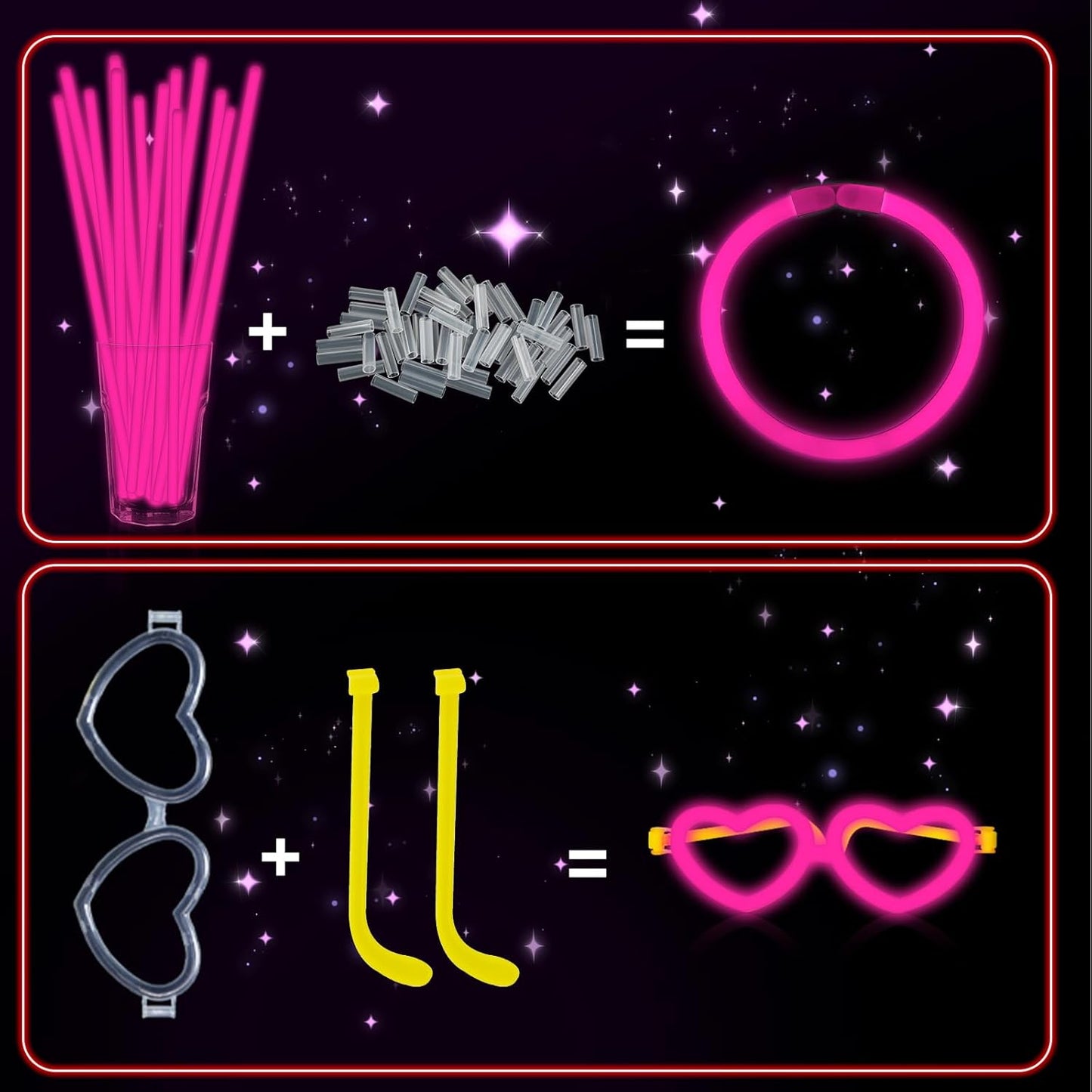 60 Pack 8” Pink Glow Sticks Bulk Bright Glow Sticks with 60 Connectors 20 Heart Glasses Glow In The Dark Party Supplies Neon Party Decorations Glow Bracelet Glasses for Holiday Carnival (Pink)
