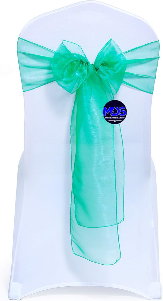 MDS Pack of 75 PCS Organza Chair Sashes Wider Dining Chair Bows Ribbon Tie Back for Wedding Party Birthday Bridal Shower Reception Event Banquet Home Chair Cover Decoration - Green