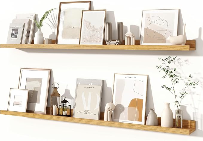 Fun Memories Picture Ledge Shelves Set of 2, 48 Inch Rustic Wall Mounted by FunMemories