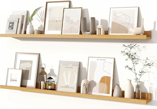 Fun Memories Picture Ledge Shelves Set of 2, 48 Inch Rustic Wall Mounted by FunMemories