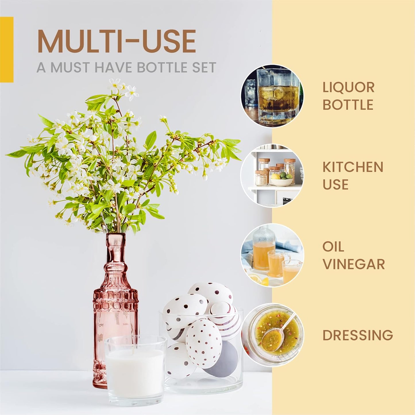 Assorted Reddish Glass Bottles with Corks, 6 Pack, 2.5in X 9in, 16oz