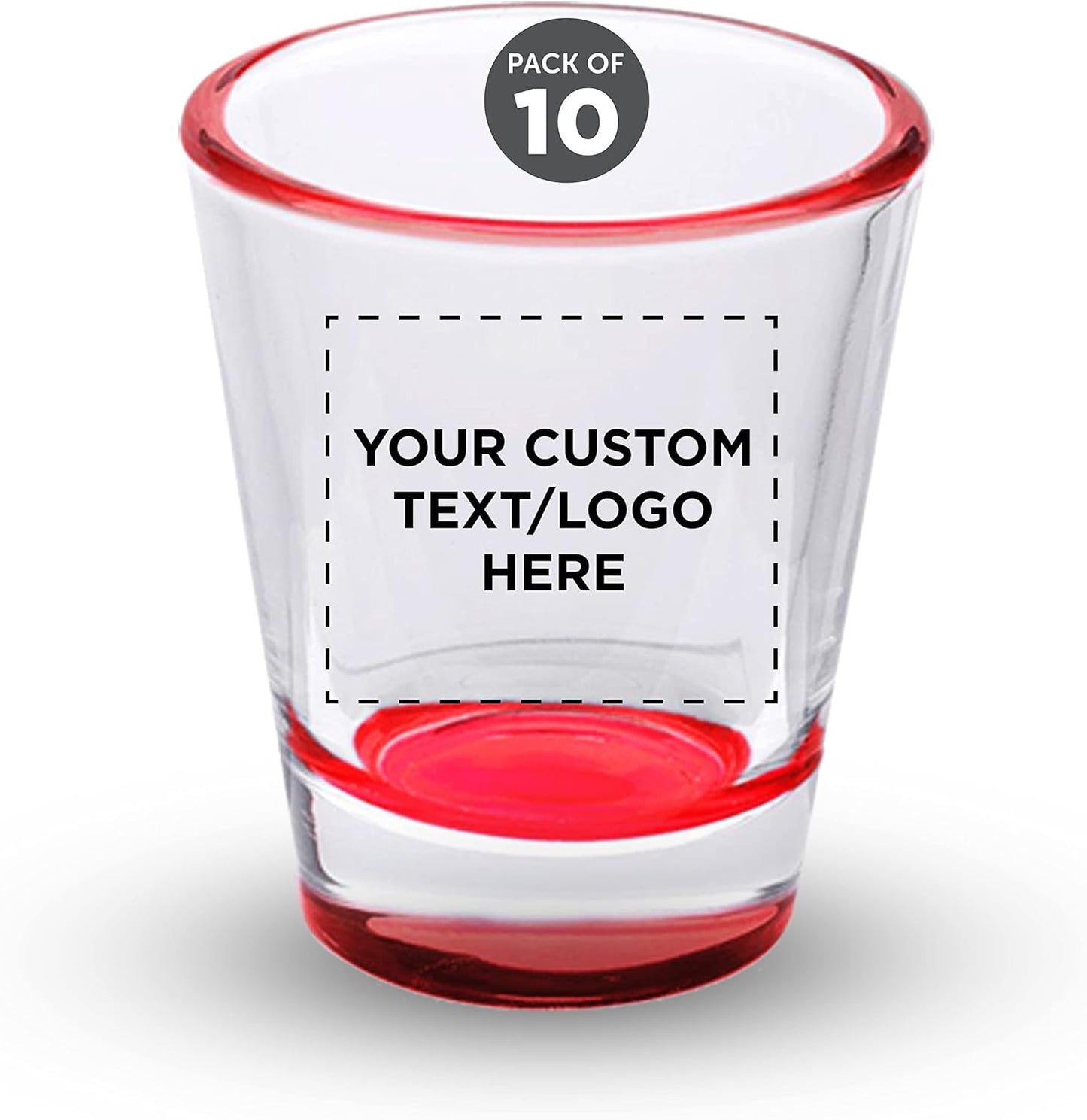 Custom Shot Glasses 1.75 oz. Set of 10, Personalized Bulk Pack - Great for Wedding Favors, Bachelorette Party Decorations, Party Fovors, Color Bottom - Red