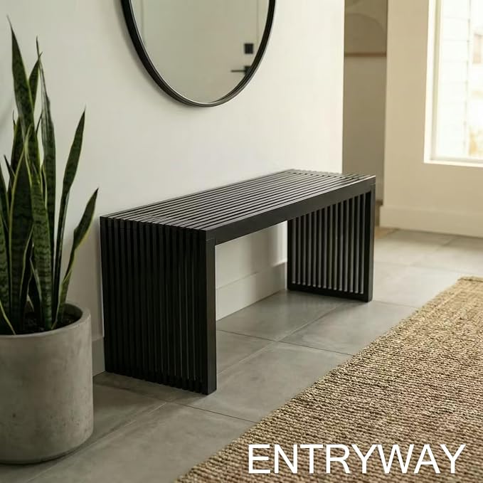 Bamboo Natural 36 inch Wooden Bench, Small Wood Benches - Image 4