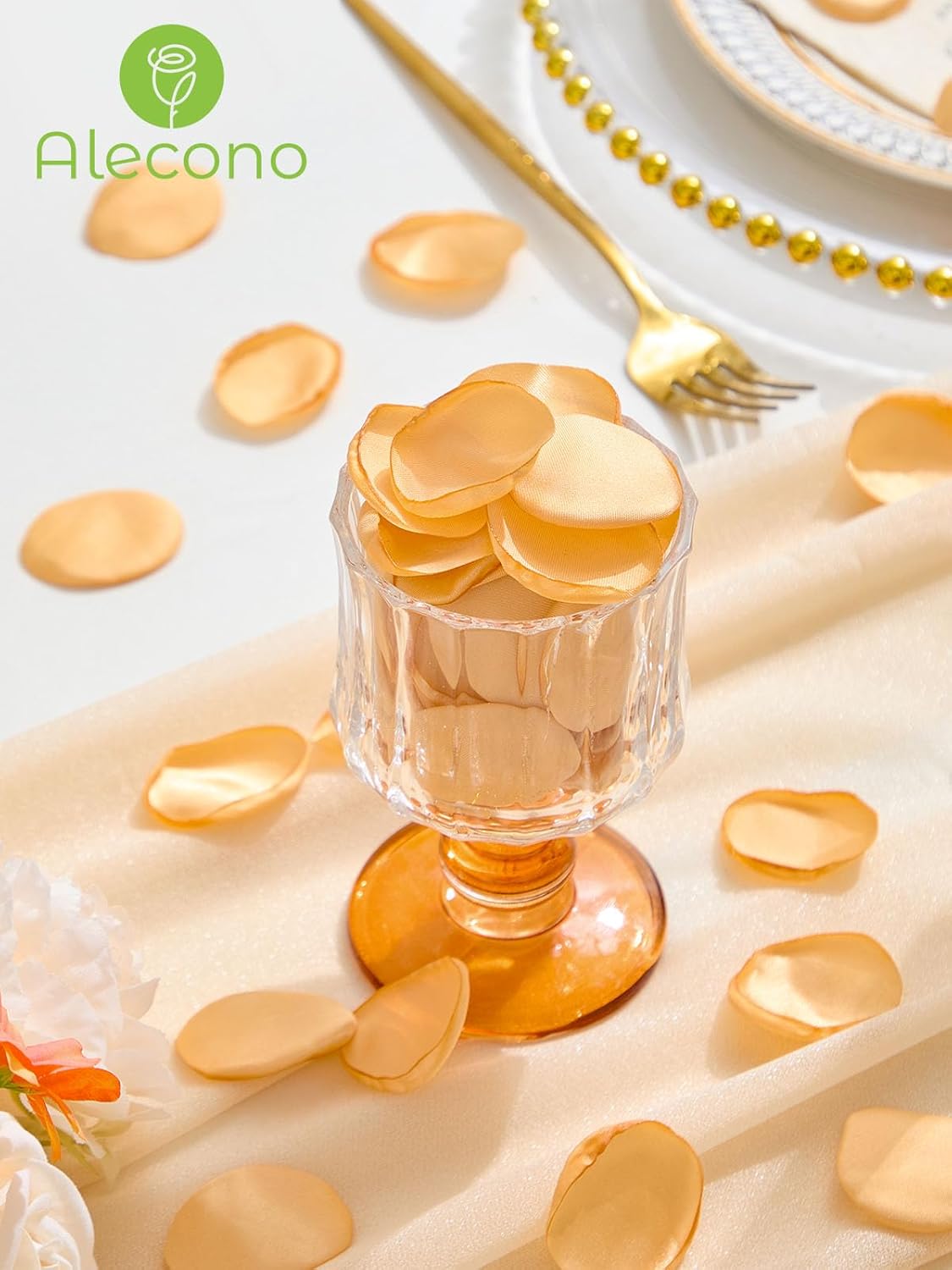 Alecono 𝟰𝟬𝟬𝙋𝙘𝙨 Silk Rose Petals, Fake Champagne Golden Petals for Wedding Proposal Flower Girl Basket, Flower Petals to Throw at Wedding Birthday Party Decoration