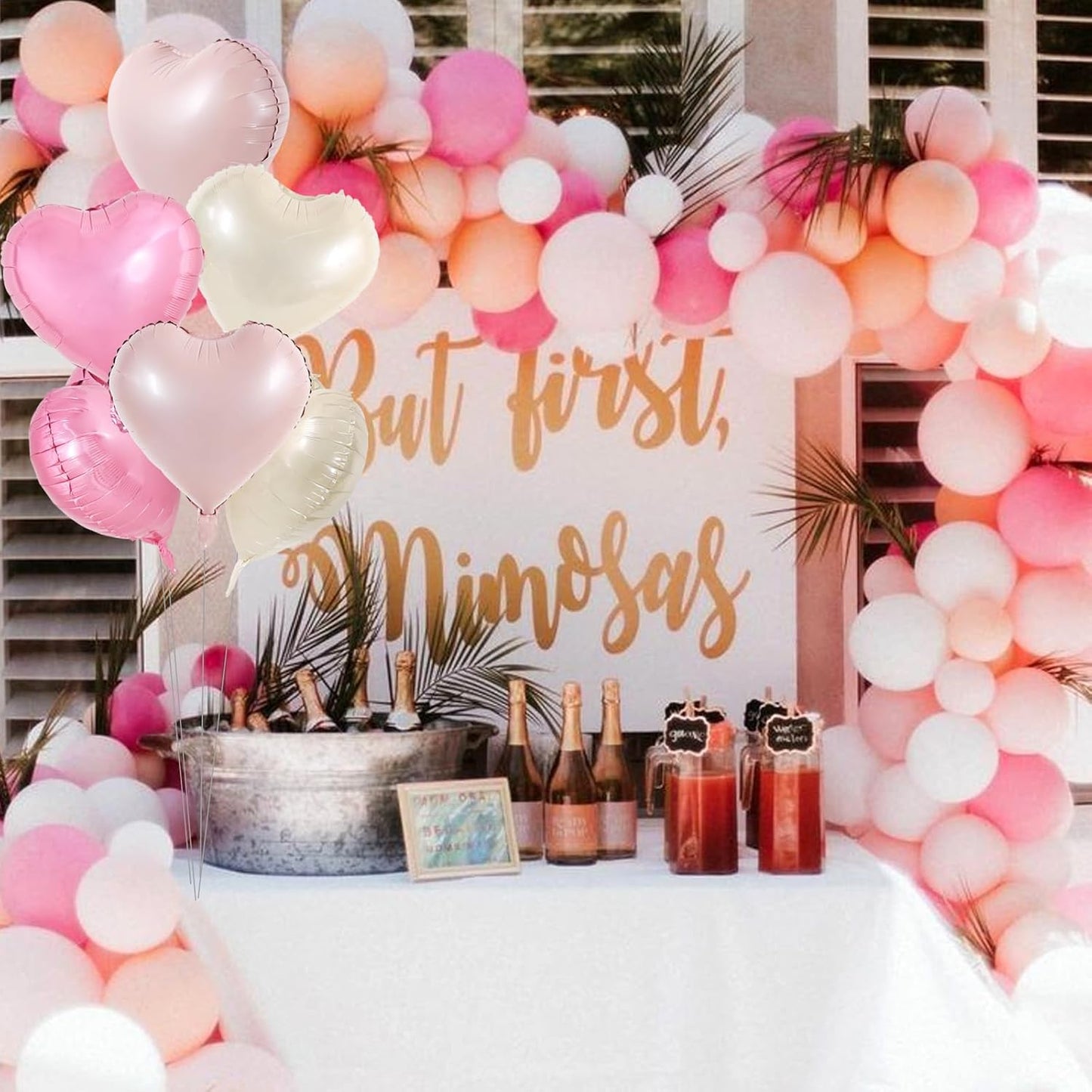 TONIFUL 15Pcs 18 Inch Heart Balloons Pastel Pink Cream White Pink Heart Shape Foil Mylar Balloons Decoration for Baby Shower Wedding Bridal Shower Anniversary Engagement Birthday Party Supplies